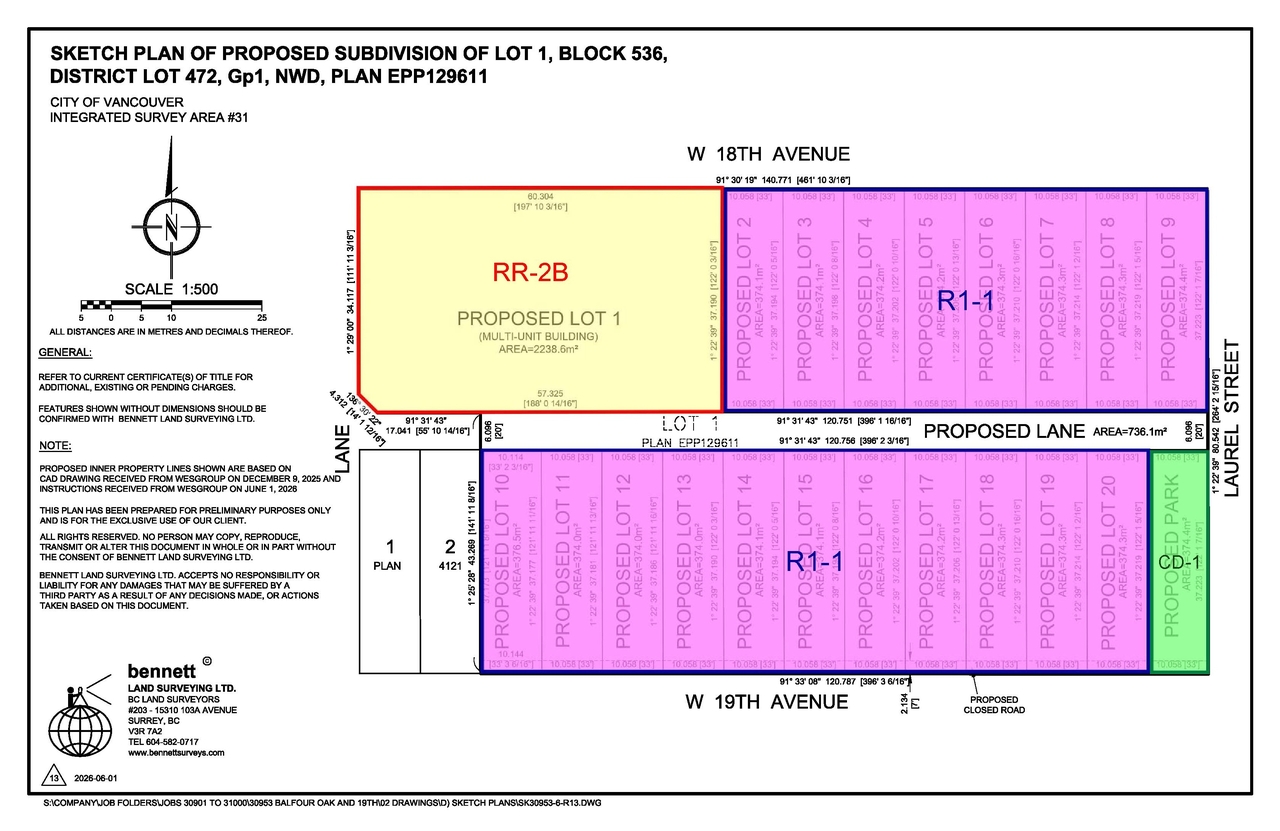 Construction site plan for project from page 1 of the file 'Revised Subdivision Plan'
