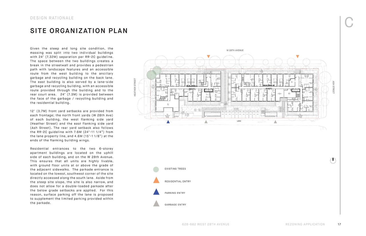 Construction site plan for project from page 17 of the file 'Application booklet'